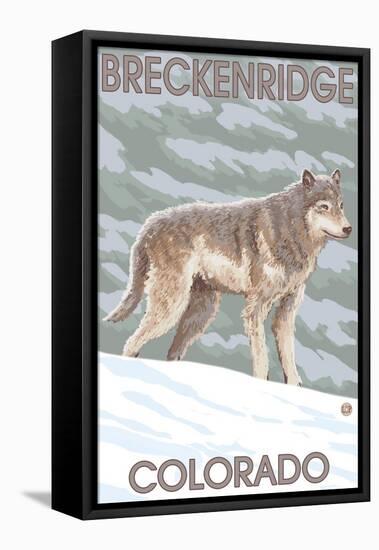 Gray Wolf Standing - Breckenridge, Colorado-Lantern Press-Framed Stretched Canvas