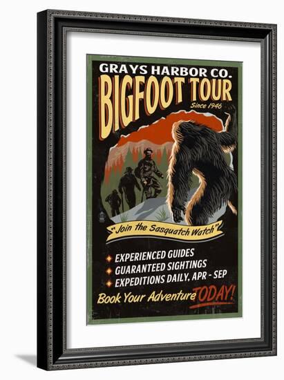 Grays Harbor Co. - Bigfoot Tours - Vintage Sign-Lantern Press-Framed Art Print