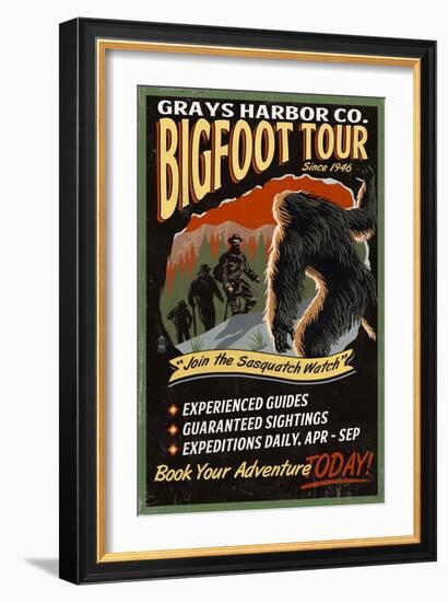 Grays Harbor Co. - Bigfoot Tours - Vintage Sign-Lantern Press-Framed Art Print