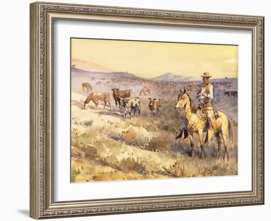 Grazing Cattle, (Watercolour on Paper)-Edward Borein-Framed Giclee Print