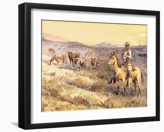 Grazing Cattle, (Watercolour on Paper)-Edward Borein-Framed Giclee Print