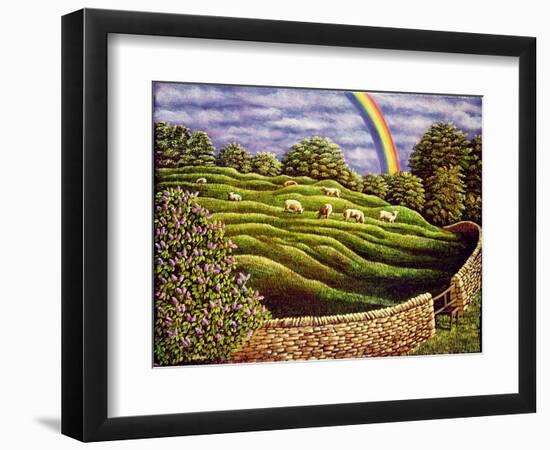 Grazing Sheep and Rainbow, 1989-Liz Wright-Framed Giclee Print