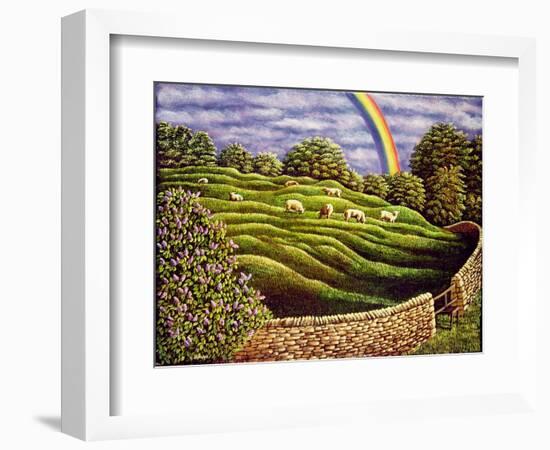 Grazing Sheep and Rainbow, 1989-Liz Wright-Framed Giclee Print