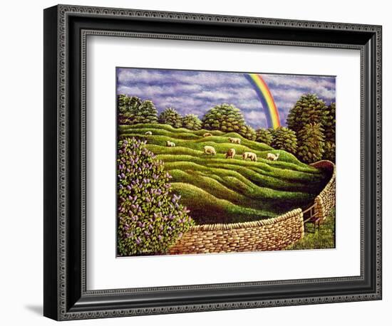 Grazing Sheep and Rainbow, 1989-Liz Wright-Framed Giclee Print