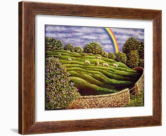 Grazing Sheep and Rainbow, 1989-Liz Wright-Framed Giclee Print