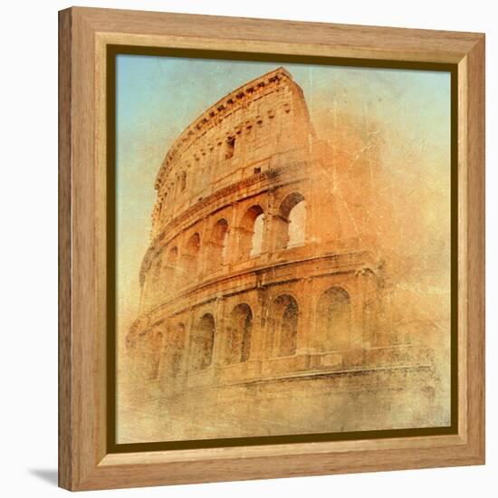 Great Antique Rome - Coloseum , Artwork In Retro Style-Maugli-l-Framed Stretched Canvas