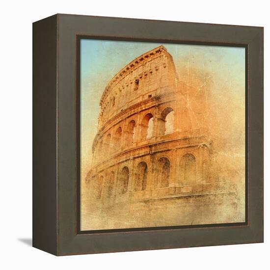 Great Antique Rome - Coloseum , Artwork In Retro Style-Maugli-l-Framed Stretched Canvas