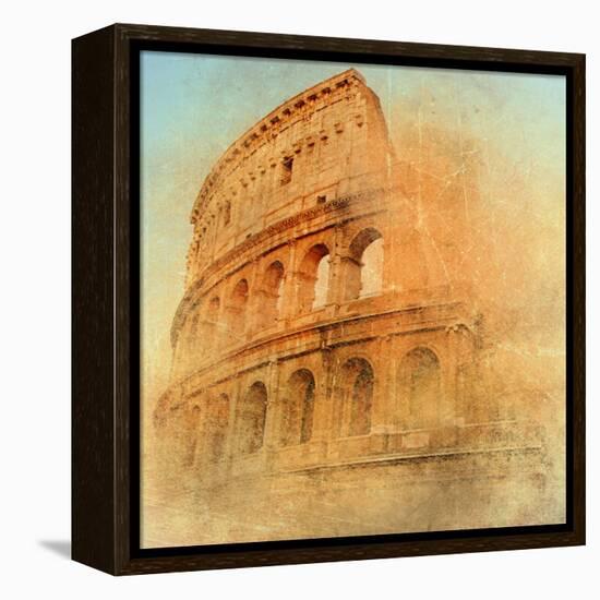 Great Antique Rome - Coloseum , Artwork In Retro Style-Maugli-l-Framed Stretched Canvas