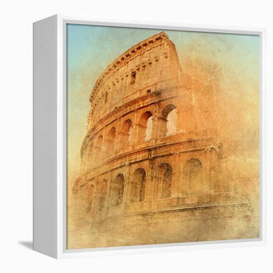 Great Antique Rome - Coloseum , Artwork In Retro Style-Maugli-l-Framed Stretched Canvas