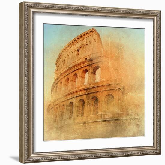 Great Antique Rome - Coloseum , Artwork In Retro Style-Maugli-l-Framed Premium Giclee Print