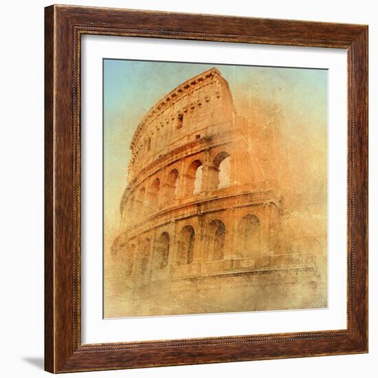 Great Antique Rome - Coloseum , Artwork In Retro Style-Maugli-l-Framed Premium Giclee Print