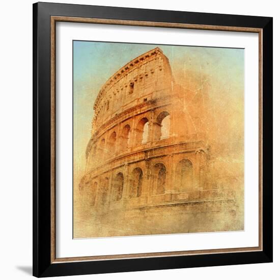 Great Antique Rome - Coloseum , Artwork In Retro Style-Maugli-l-Framed Premium Giclee Print