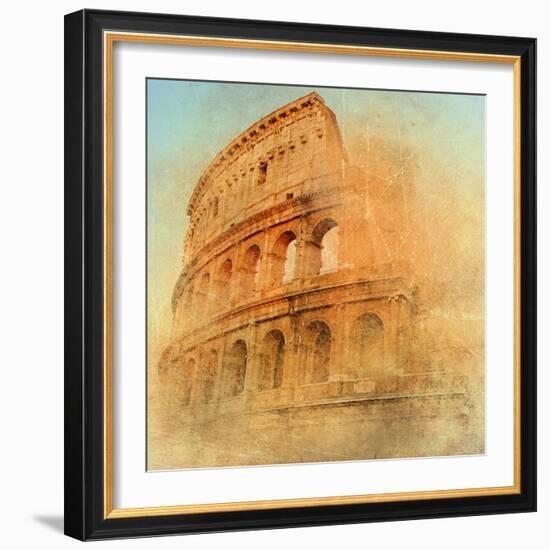 Great Antique Rome - Coloseum , Artwork In Retro Style-Maugli-l-Framed Premium Giclee Print