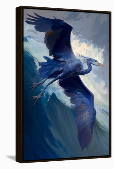 Great Blue Heron in Flight-Vivienne Dupont-Framed Stretched Canvas