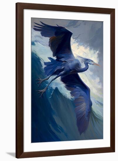 Great Blue Heron in Flight-Vivienne Dupont-Framed Art Print