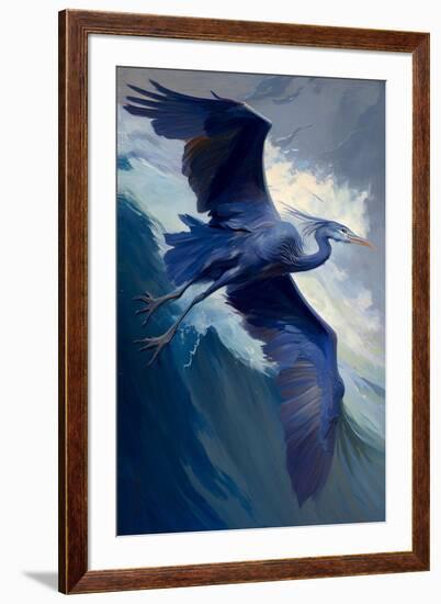 Great Blue Heron in Flight-Vivienne Dupont-Framed Art Print