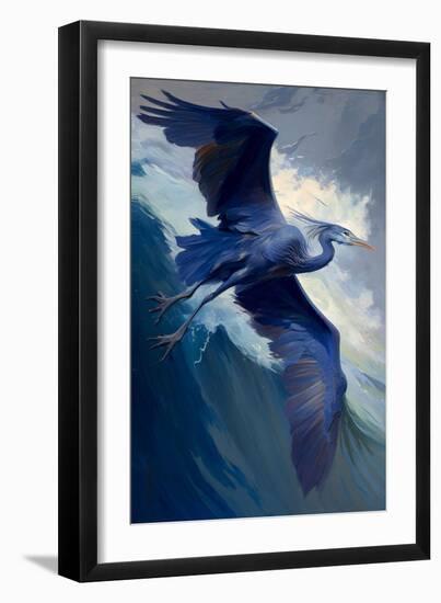 Great Blue Heron in Flight-Vivienne Dupont-Framed Art Print