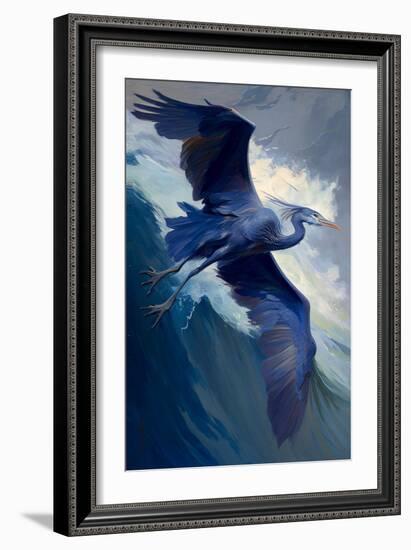 Great Blue Heron in Flight-Vivienne Dupont-Framed Art Print