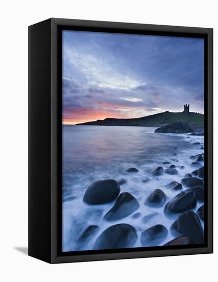 Great Britain, England, Northumberland, Dunstanburgh Castle, Sea, Stones, Dusk-Rainer Mirau-Framed Premier Image Canvas