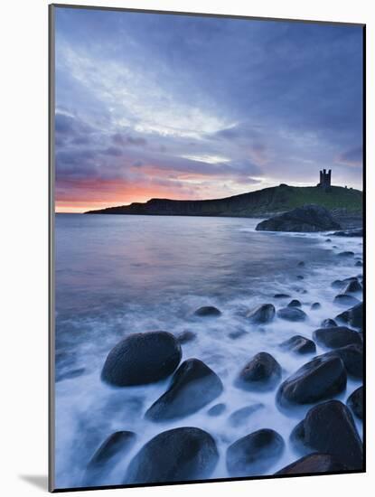 Great Britain, England, Northumberland, Dunstanburgh Castle, Sea, Stones, Dusk-Rainer Mirau-Mounted Photographic Print