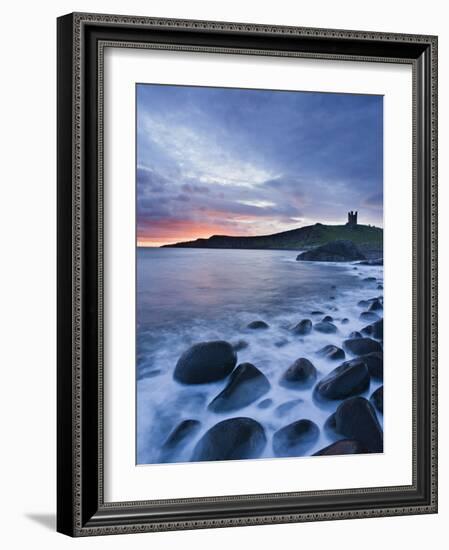 Great Britain, England, Northumberland, Dunstanburgh Castle, Sea, Stones, Dusk-Rainer Mirau-Framed Photographic Print