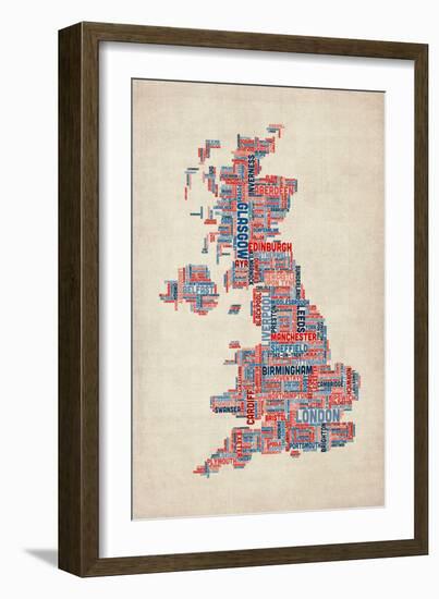 Great Britain UK City Text Map-Michael Tompsett-Framed Premium Giclee Print