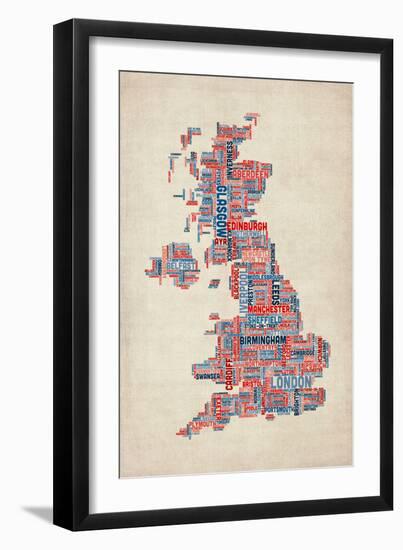 Great Britain UK City Text Map-Michael Tompsett-Framed Premium Giclee Print