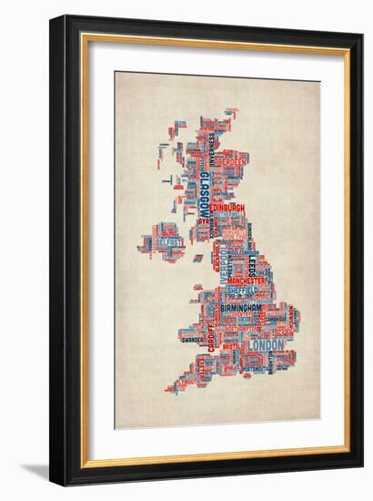 Great Britain UK City Text Map-Michael Tompsett-Framed Premium Giclee Print