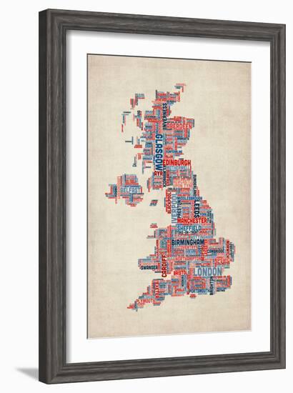 Great Britain UK City Text Map-Michael Tompsett-Framed Art Print