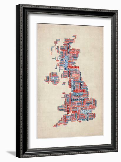 Great Britain UK City Text Map-Michael Tompsett-Framed Art Print