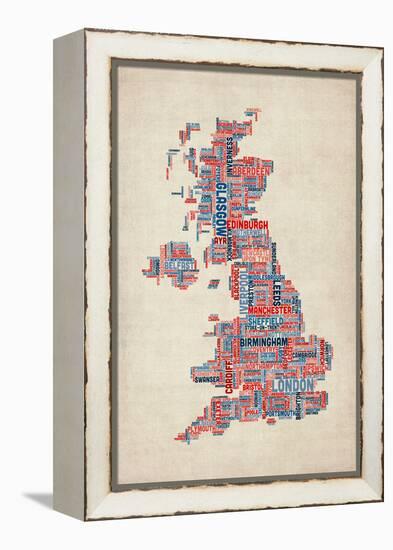 Great Britain UK City Text Map-Michael Tompsett-Framed Stretched Canvas