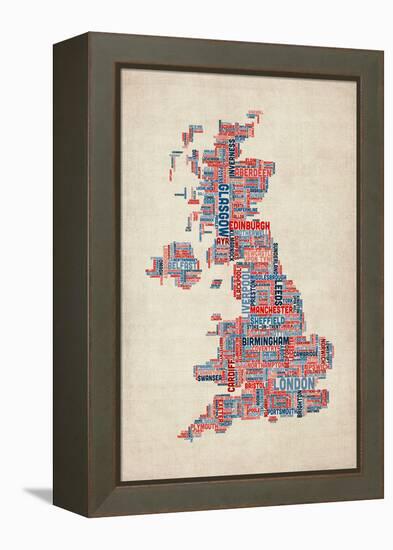 Great Britain UK City Text Map-Michael Tompsett-Framed Stretched Canvas