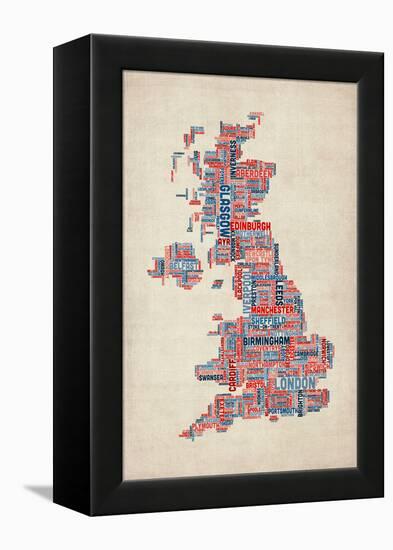 Great Britain UK City Text Map-Michael Tompsett-Framed Stretched Canvas