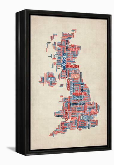 Great Britain UK City Text Map-Michael Tompsett-Framed Stretched Canvas