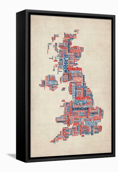 Great Britain UK City Text Map-Michael Tompsett-Framed Stretched Canvas