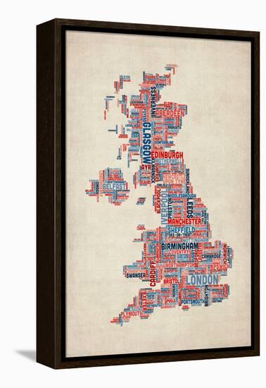 Great Britain UK City Text Map-Michael Tompsett-Framed Stretched Canvas