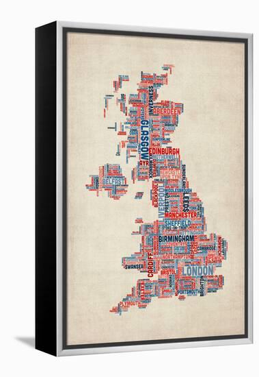 Great Britain UK City Text Map-Michael Tompsett-Framed Stretched Canvas