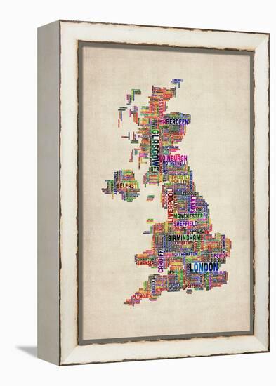 Great Britain UK City Text Map-Michael Tompsett-Framed Stretched Canvas