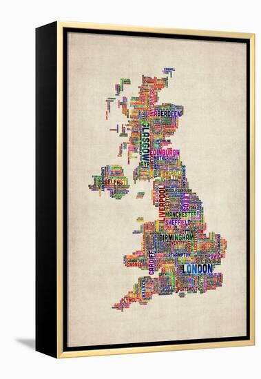 Great Britain UK City Text Map-Michael Tompsett-Framed Stretched Canvas