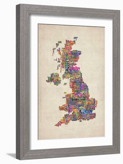 Great Britain UK City Text Map-Michael Tompsett-Framed Premium Giclee Print