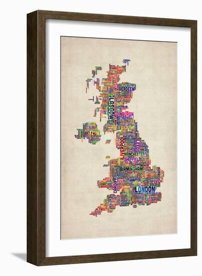 Great Britain UK City Text Map-Michael Tompsett-Framed Premium Giclee Print