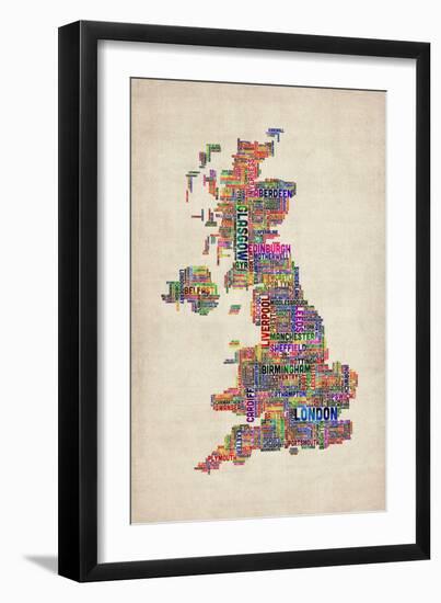 Great Britain UK City Text Map-Michael Tompsett-Framed Premium Giclee Print