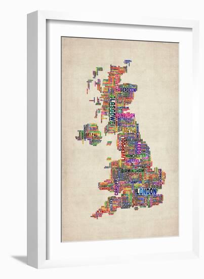 Great Britain UK City Text Map-Michael Tompsett-Framed Premium Giclee Print