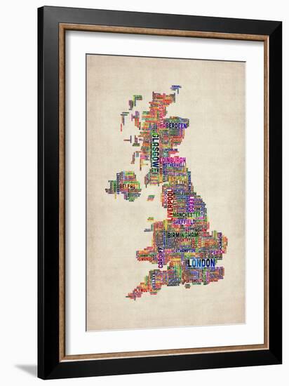 Great Britain UK City Text Map-Michael Tompsett-Framed Art Print