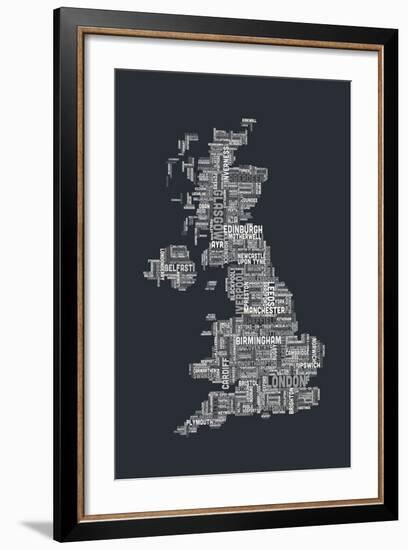 Great Britain UK City Text Map-Michael Tompsett-Framed Art Print