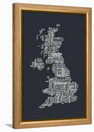 Great Britain UK City Text Map-Michael Tompsett-Framed Stretched Canvas