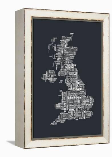 Great Britain UK City Text Map-Michael Tompsett-Framed Stretched Canvas