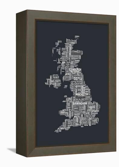 Great Britain UK City Text Map-Michael Tompsett-Framed Stretched Canvas