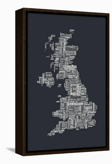 Great Britain UK City Text Map-Michael Tompsett-Framed Stretched Canvas