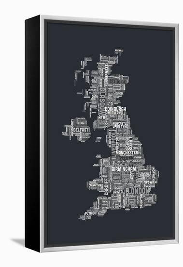 Great Britain UK City Text Map-Michael Tompsett-Framed Stretched Canvas